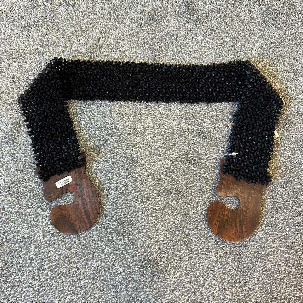 Anthropologie Black Woven Belt with Wooden Buckle - Picture 6 of 12